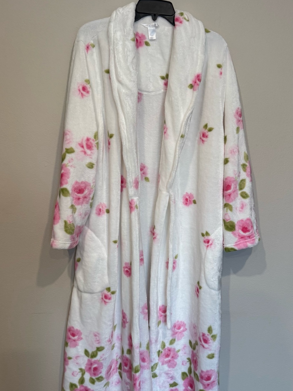 Ab Adonna Plush Fleece Floral Robe XXL White Pink Rose Print Cozy Soft Pockets - Picture 4 of 7